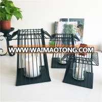 Black iron hanging metal lantern home decoration candle holder