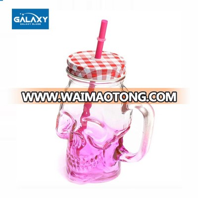 skull jars glass mug with handle for beverage with straw wholesale