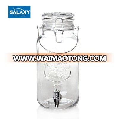 lock clip lid glass drink dispenser with tap food grade wholesale