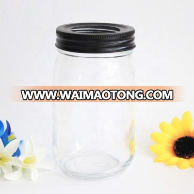 black lid glass mason jar for wax container wholesale