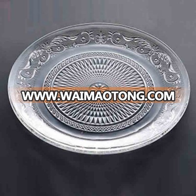 Wholesale modern decorative round glass dinner plate with flower design dinner plate