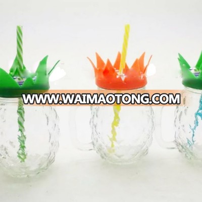 pineapple shaped glass mason jar with lid and straw