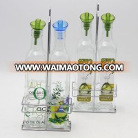 Olive Oil and Vinegar decoration firing glass bottle with Plastic Poure