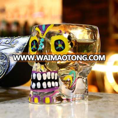 cutting skull glass as skull shot glass with hand painted skull logo