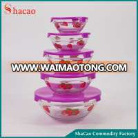 strawberry flower printing salad bowl 5 pcs glass bowl set with lids